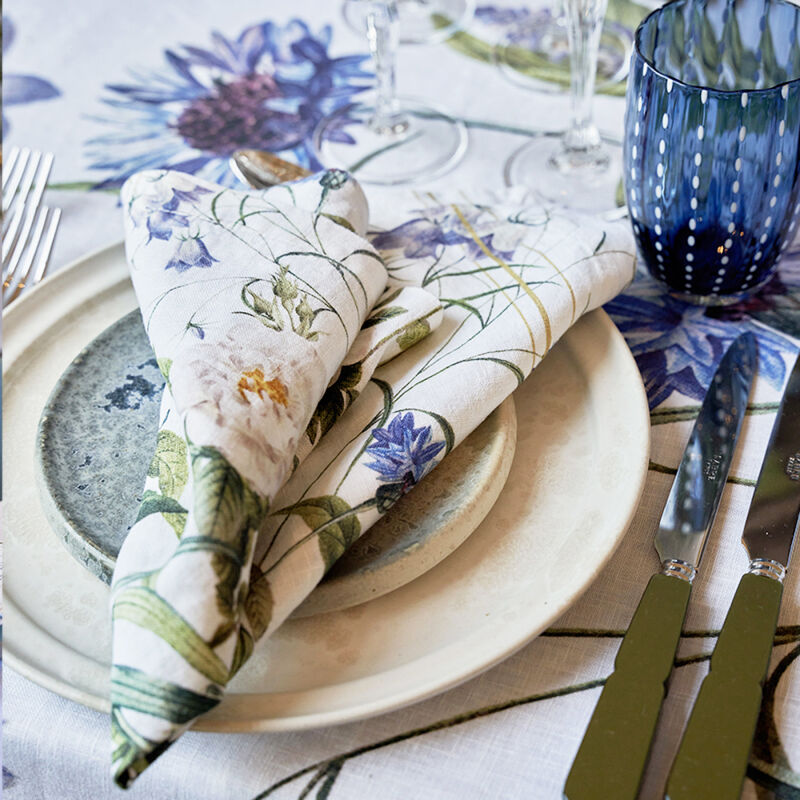 Premium Leinen-Tischdecke mit blauen Blten Bild 4
