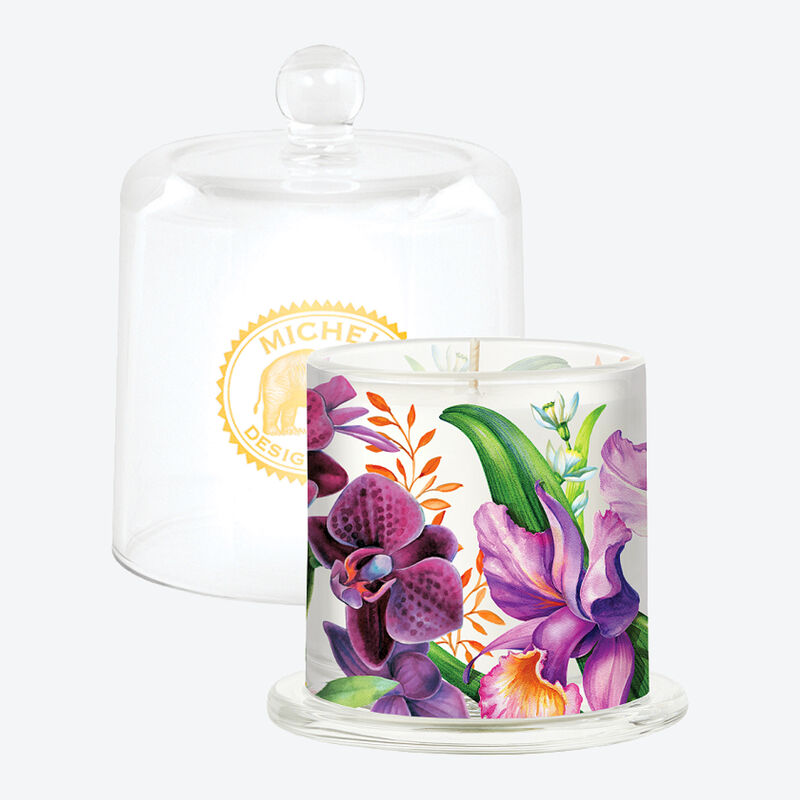 Orchideen-Duftkerze mit schtzender Glasglocke
