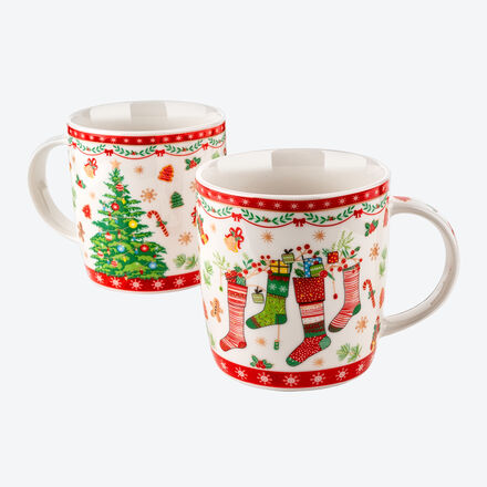 Produktbild fr '2er-Set weihnachtliche Henkeltassen aus Porzellan, Kaffeebecher, Porzellan Becher, Tasse'