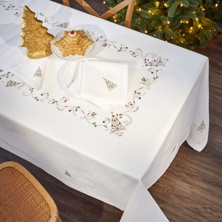 Produktbild fr 'Feine, handbestickte Tischdecke mit Tannenbaum-Motiv, Serviette, Tafeldecke'