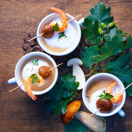 Produktbild fr 'Steinpilzcappuccino mit Garnelen'